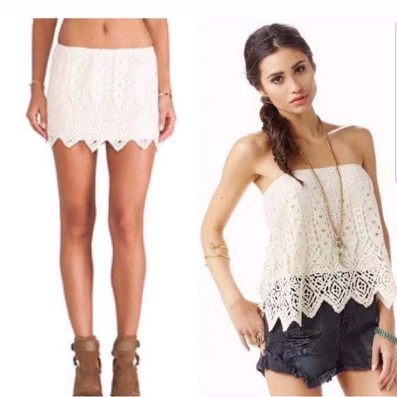 Jen’s Pirate Booty Cha Cha Lace Crochet Beige Top / Skirt - Size Small - Picture 3 of 4
